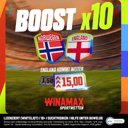 Jetzt Winamax 10x Boost holen Winamax WM Boost Norwegen - England