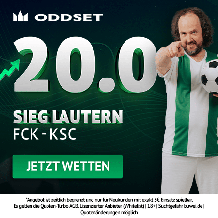 Jetzt den Oddset Quotenboost sichern 20.0 Quotenturbo zu Lautern - KSC bei Oddset