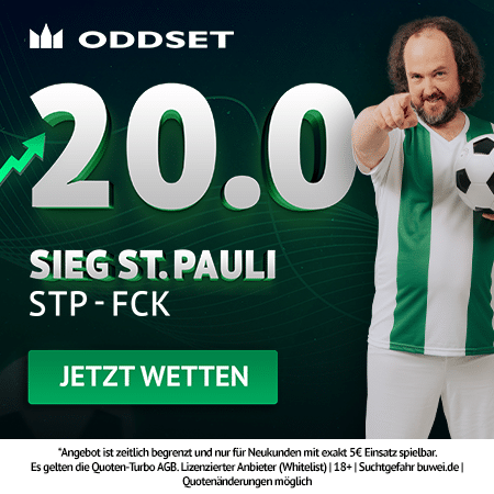 Jetzt den Oddset Quotenboost sichern 20.0 Quotenturbo zu St. Pauli - Kaiserslautern bei Oddset
