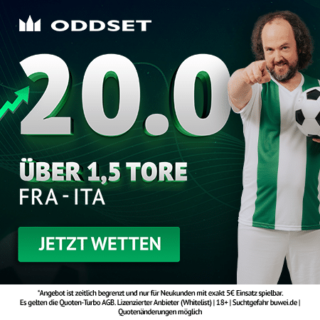 Jetzt den Oddset Quotenboost sichern 20.0 Quotenturbo zu Frankreich - Italien bei Oddset