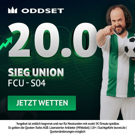 Jetzt den Oddset Quotenboost sichern 20.0 Quotenturbo zu Union - Schalke bei Oddset