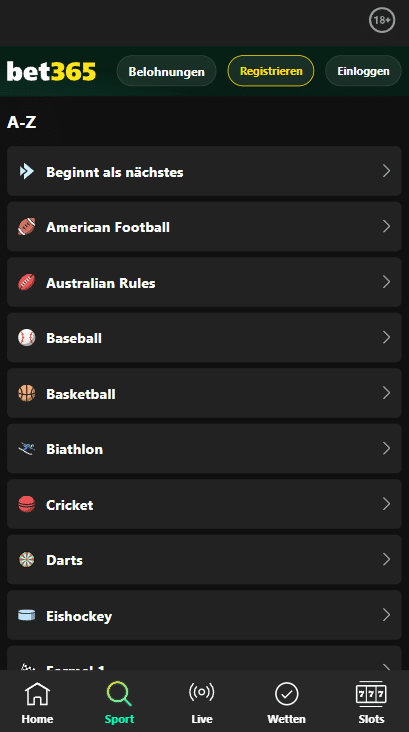 Sportarten Bet365 Sportwetten Programm