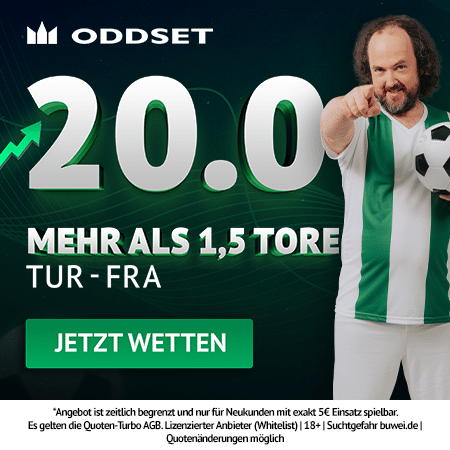 Jetzt den Oddset Quotenboost sichern 20.0 Quotenturbo zu Türkei - Frankreich bei Oddset