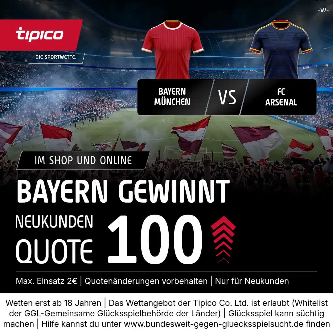 Tipico Quotenboost Champions League Bayern Arsenal Bayern Arsenal Quoten Wetten Champions League