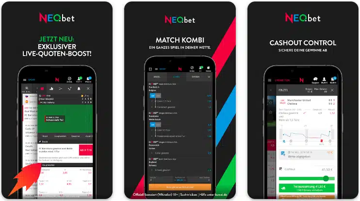 Neobet App und Wett-Features Screenshot