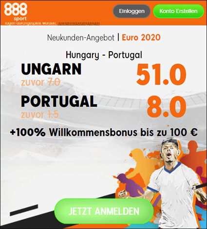 888Sport Quotenboost zu Ungarn - Portugal