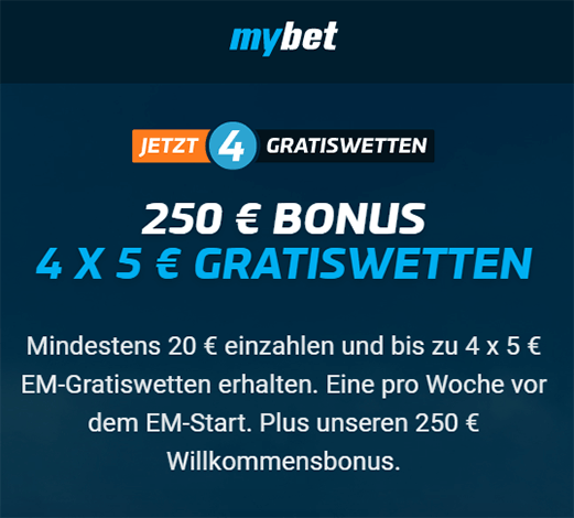 Grafik Mybet Willkommensbonus + EM Gratiswetten