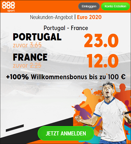 888Sport Quotenboost zu Portugal - Frankreich