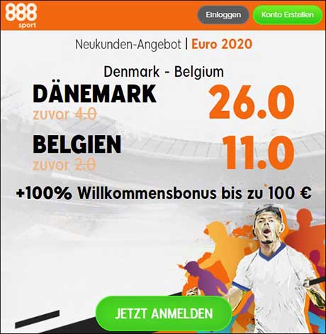 888Sport Quotenboost zu Dänemark - Belgien