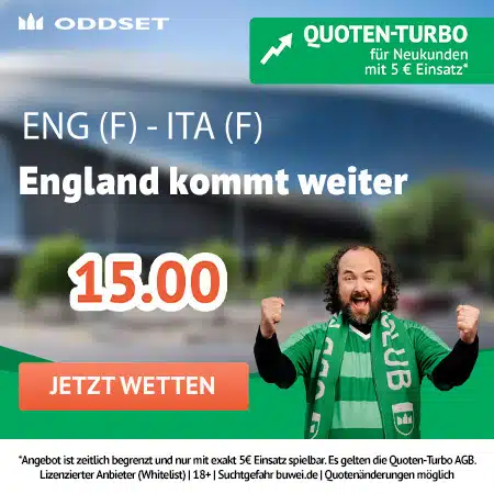 15.0 Quotenturbo zu England (F) vs. Italien (F) bei Oddset