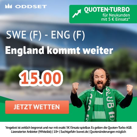 15.0 Quotenturbo zu Schweden (F) vs. England (F) bei Oddset