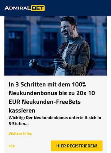 200 Euro Neukundenbonus AdmiralBet