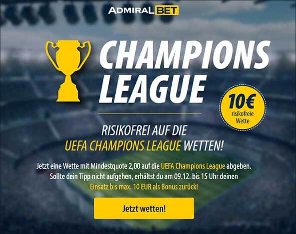 AdmiralBet 10 Euro risikofreie Champions League Wette
