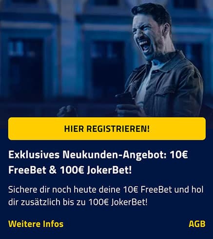 100 Euro Jokerwette 
 plus 10 Euro Freebet Neukundenbonus AdmiralBet