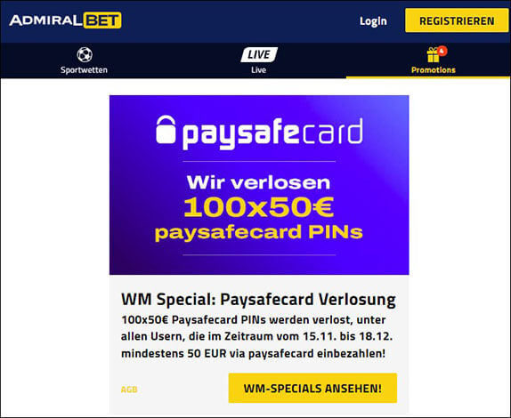 paysafecard verlosung AdmiralBet