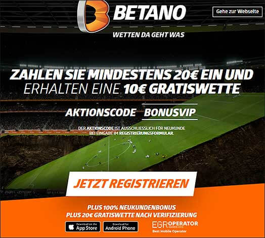 Betano: 100€ Bonus & 10€ Gratiswette