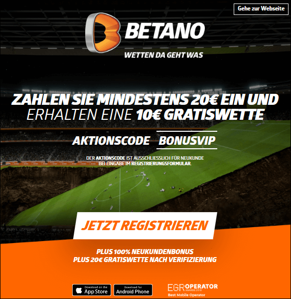 Betano: 110€ Bonus & 20€ ohne Einzahlung