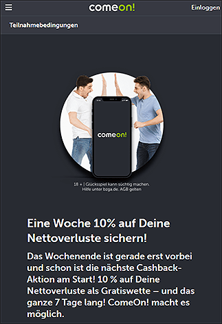 10% Cashback bei ComeOn