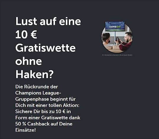 50% Cashback bei ComeOn