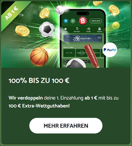 100 Prozent bis 100 Euro Neukundenbonus bei Crazybuzzer