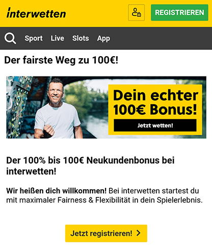 Interwetten: 100% Bonus bis 100 Euro