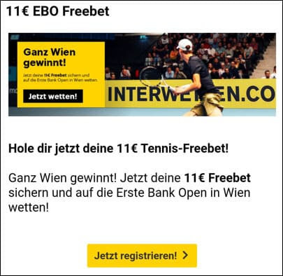Interwetten: 11 Euro Freebet Tennis Wetten