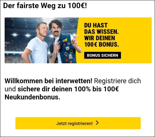 Interwetten: 100% Bonus bis 100 Euro