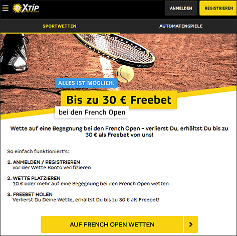 French Open Freebet von XTiP