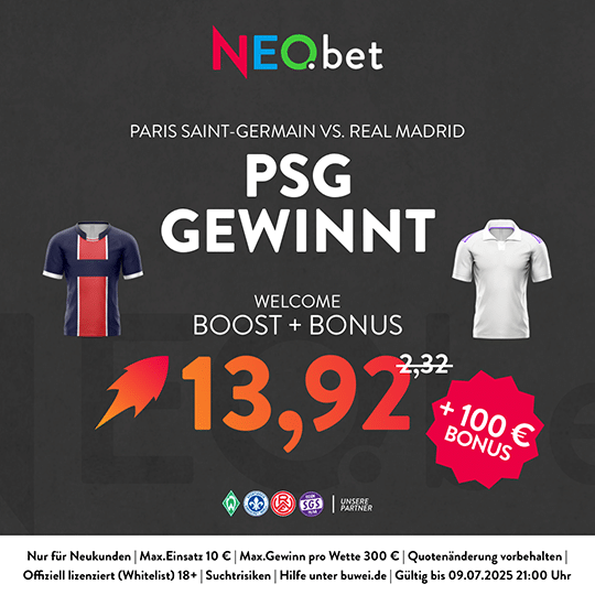 500% Quotenboost zu PSG vs. Real mit NEO.bet