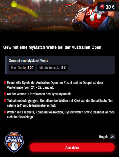 10 Euro Winamax Freebet Australian Open