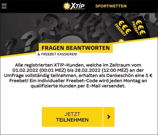 xtip umfrage 5 Euro Freebet