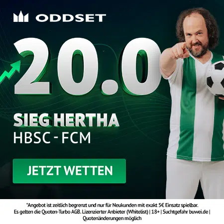 Jetzt den Oddset Quotenboost sichern 20.0 Quotenturbo zu Hertha - Magdeburg bei Oddset