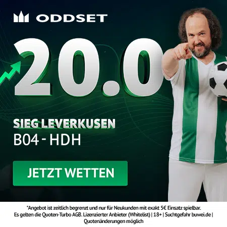 Jetzt den Oddset Quotenboost sichern 20.0 Quotenturbo zu Leverkusen vs. Heidenheim bei Oddset