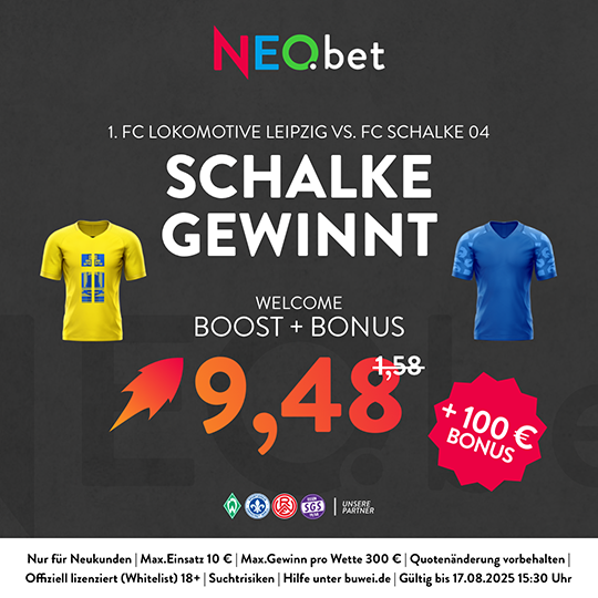 500% Quotenboost zu Lok Leipzig vs. Schalke mit NEO.bet